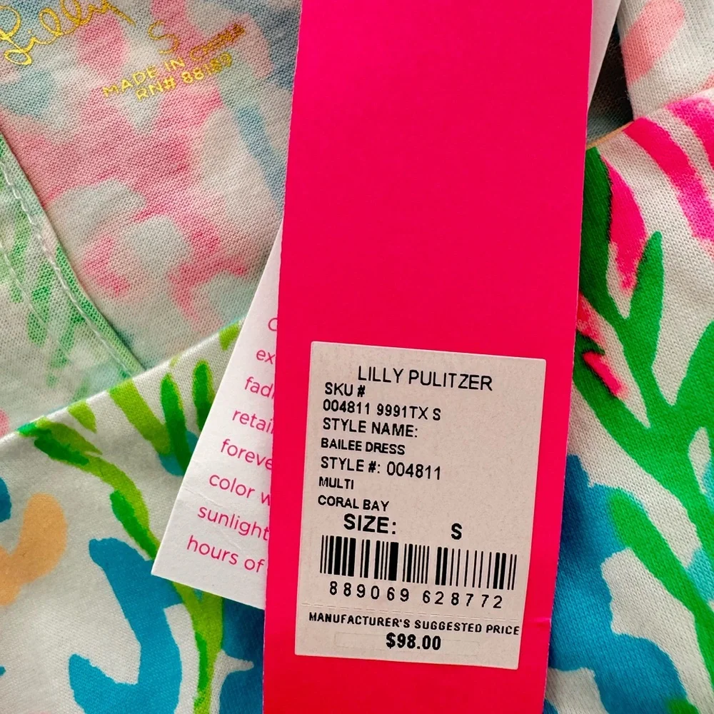 NWT Lilly Pulitzer Sz S Bailee Dress Multi Coral Bay Print - Picture 11 of 13